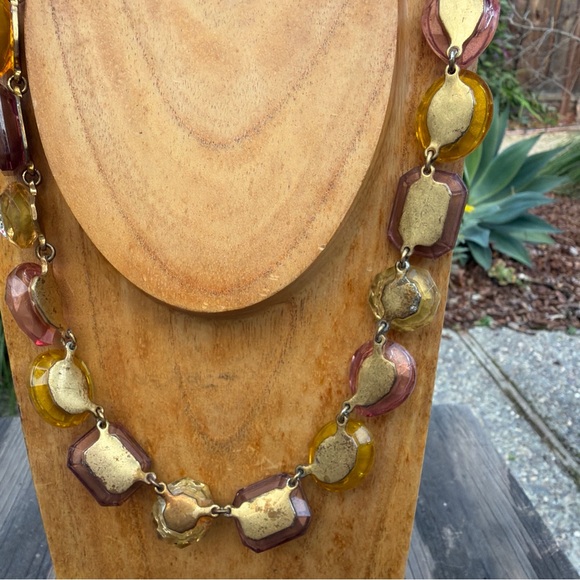 J Crew Statement Necklace Multi Color Jewel Box  18” Gold Tone Chain - Picture 6 of 8